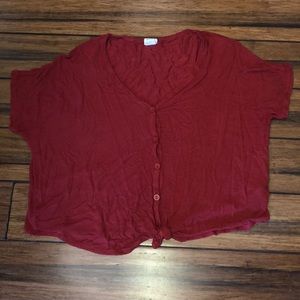 Brick red button tie short shirt